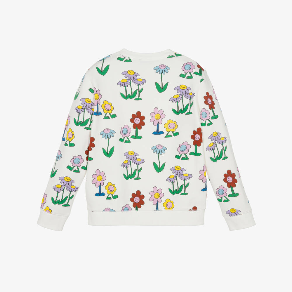 Stella McCartney Kids-سويتشيرت بطبعة ورود مبتسمة قطن لون عاجي للبنات | Childrensalon