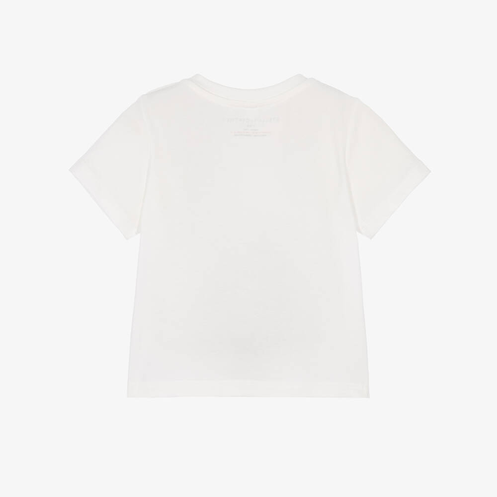 Stella McCartney Kids-Girls Ivory Cotton T-Shirt with Cloud Appliqué | Childrensalon