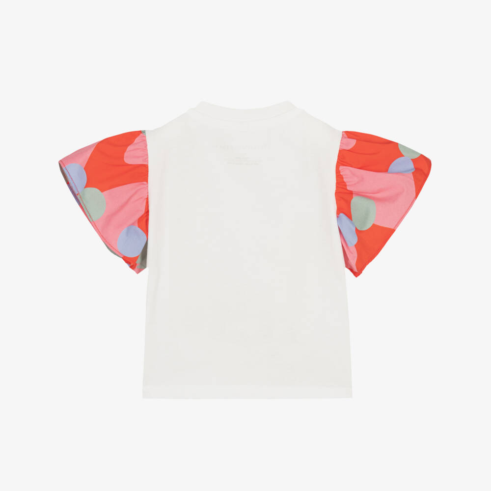 Stella McCartney Kids-Girls Ivory Cotton T-Shirt with Flutter Sleeves | Childrensalon