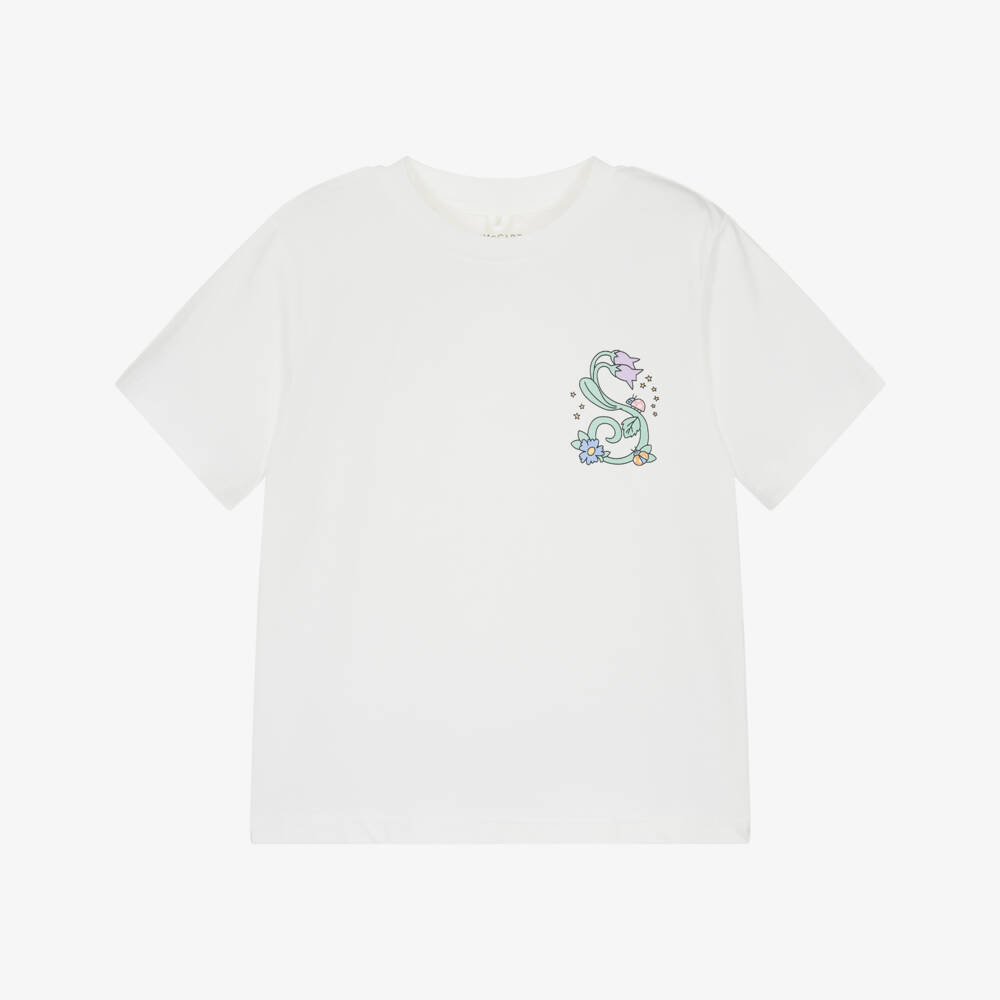 Stella McCartney Kids-Girls Ivory Cotton T-Shirt with Small Stella Vine Logo | Childrensalon