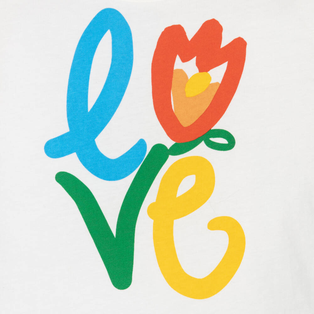 Stella McCartney Kids-تيشيرت قطن بطبعة توليب لون عاجي للبنات | Childrensalon