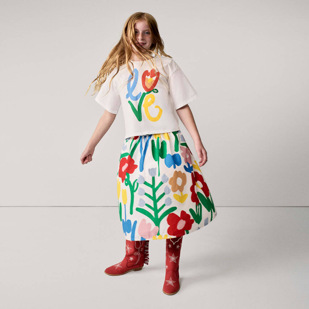 Stella McCartney Kids-تيشيرت قطن بطبعة توليب لون عاجي للبنات | Childrensalon