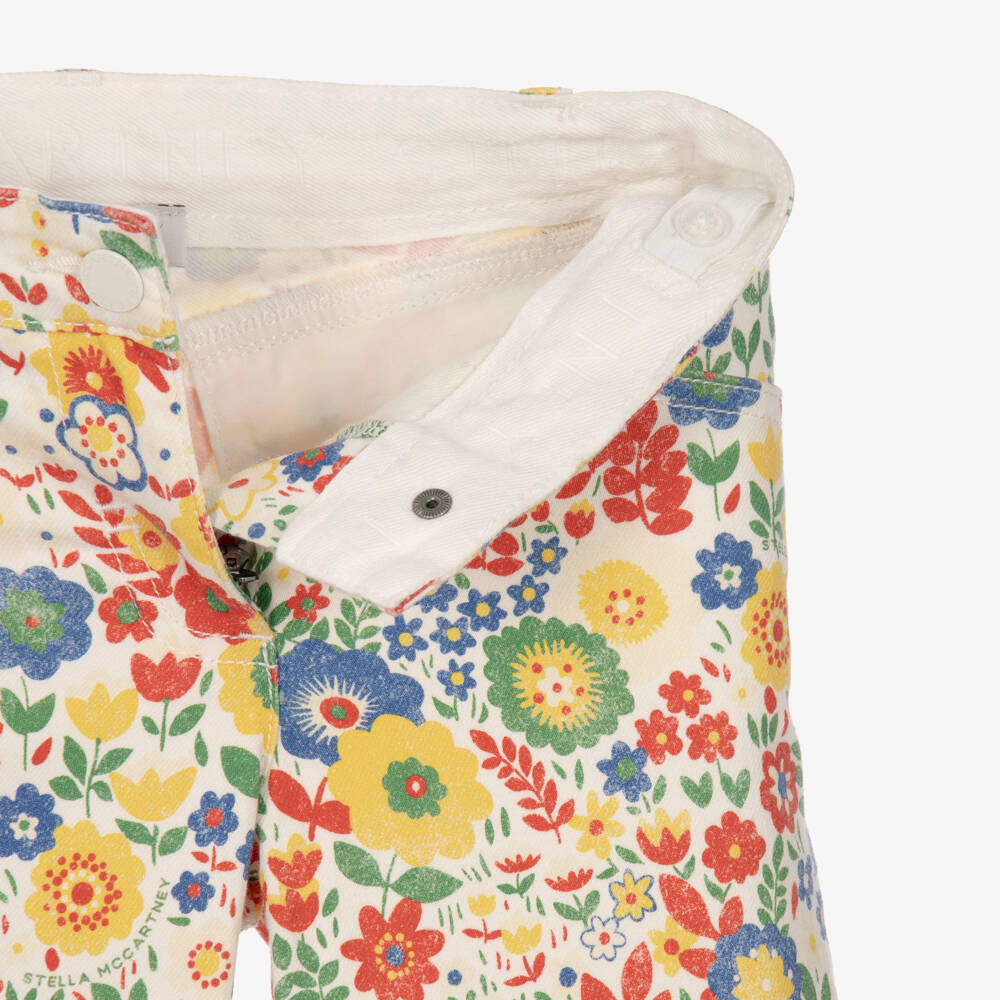 Stella McCartney Kids-Girls Ivory Cotton Twill Flower Print Trousers | Childrensalon