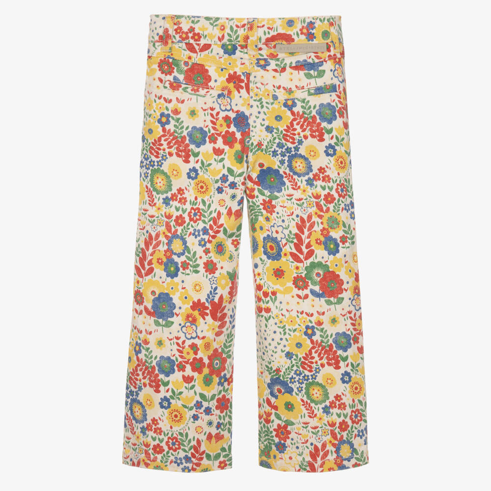 Stella McCartney Kids-Girls Ivory Cotton Twill Flower Print Trousers | Childrensalon