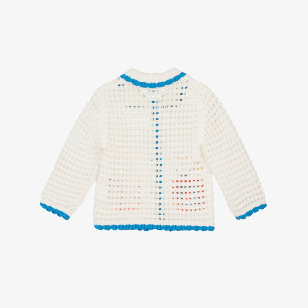 Stella McCartney Kids-Girls Ivory Crochet-Knit Cardigan with Flower Embroidery | Childrensalon
