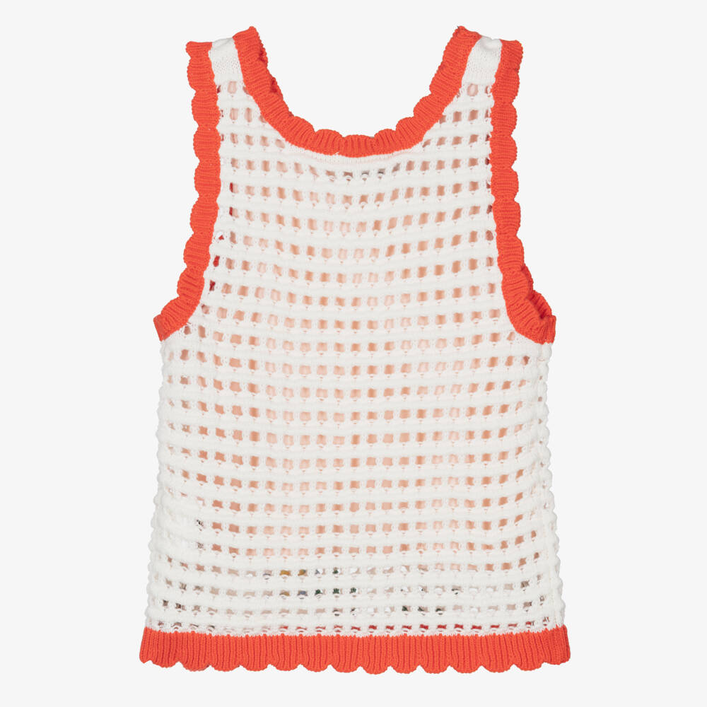 Stella McCartney Kids-Girls Ivory Crochet-Knit Vest Top with Flower Embroidery | Childrensalon