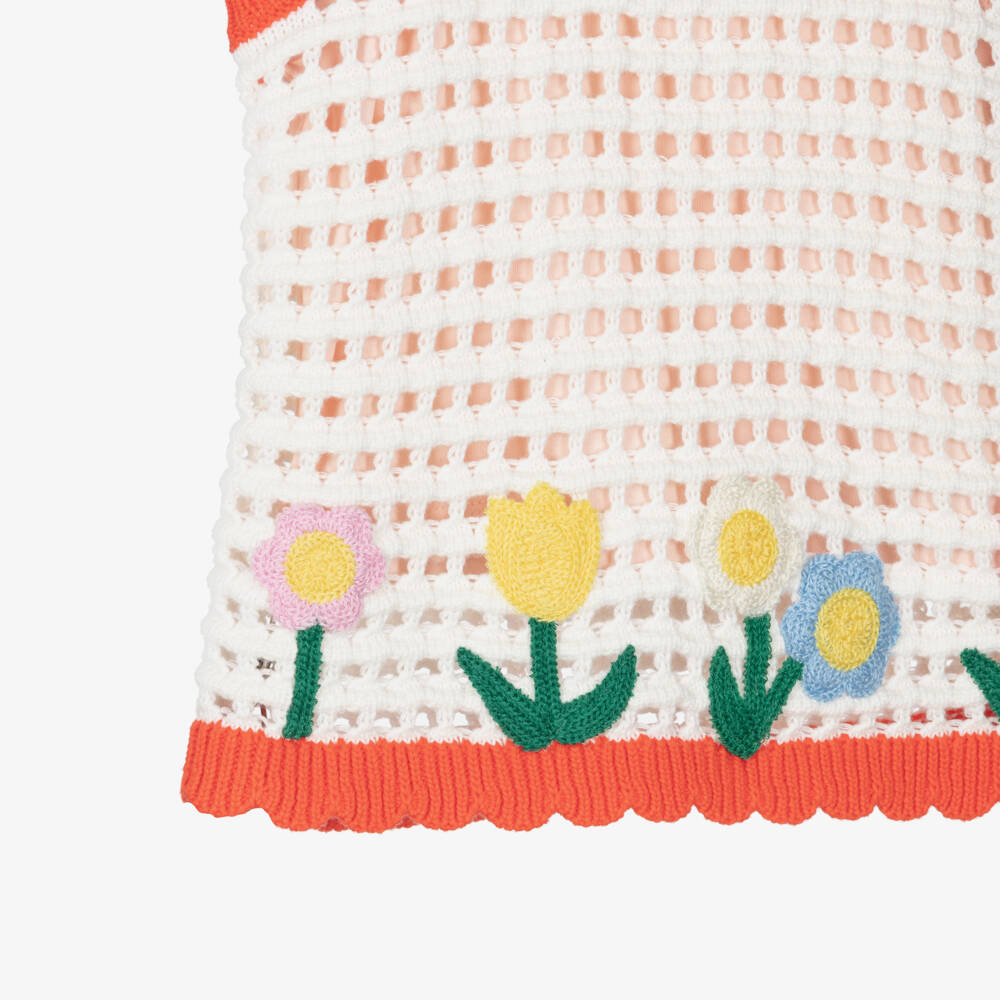 Stella McCartney Kids-Girls Ivory Crochet-Knit Vest Top with Flower Embroidery | Childrensalon