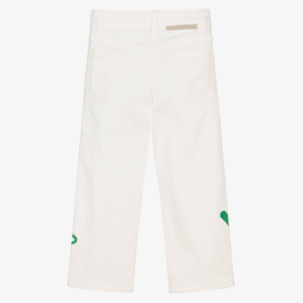 Stella McCartney Kids-Girls Ivory Denim Jeans with Abstract Flower Print | Childrensalon