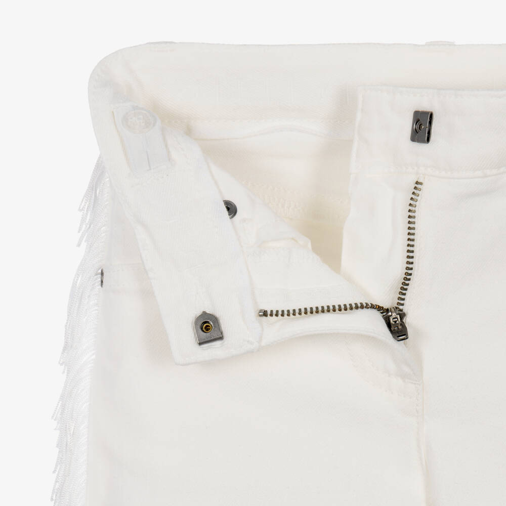 Stella McCartney Kids-Girls Ivory Denim Jeans with Fringe Trims | Childrensalon