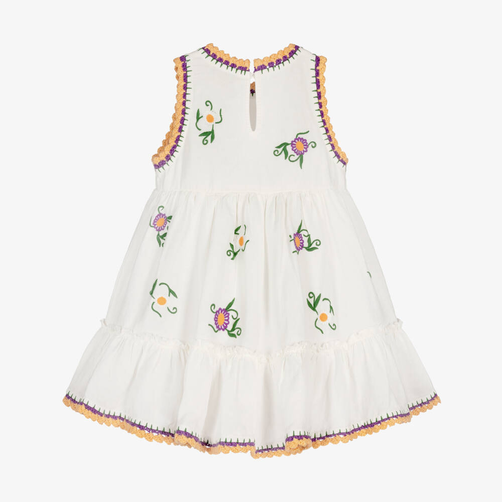 Stella McCartney Kids-Girls Ivory Dress with Floral Embroidery & Crochet Trims | Childrensalon