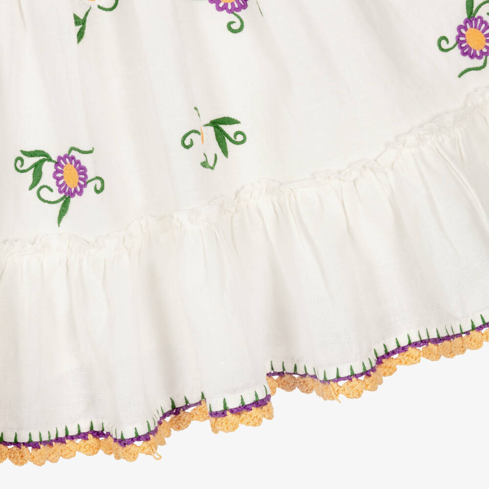 Stella McCartney Kids-Girls Ivory Dress with Floral Embroidery & Crochet Trims | Childrensalon