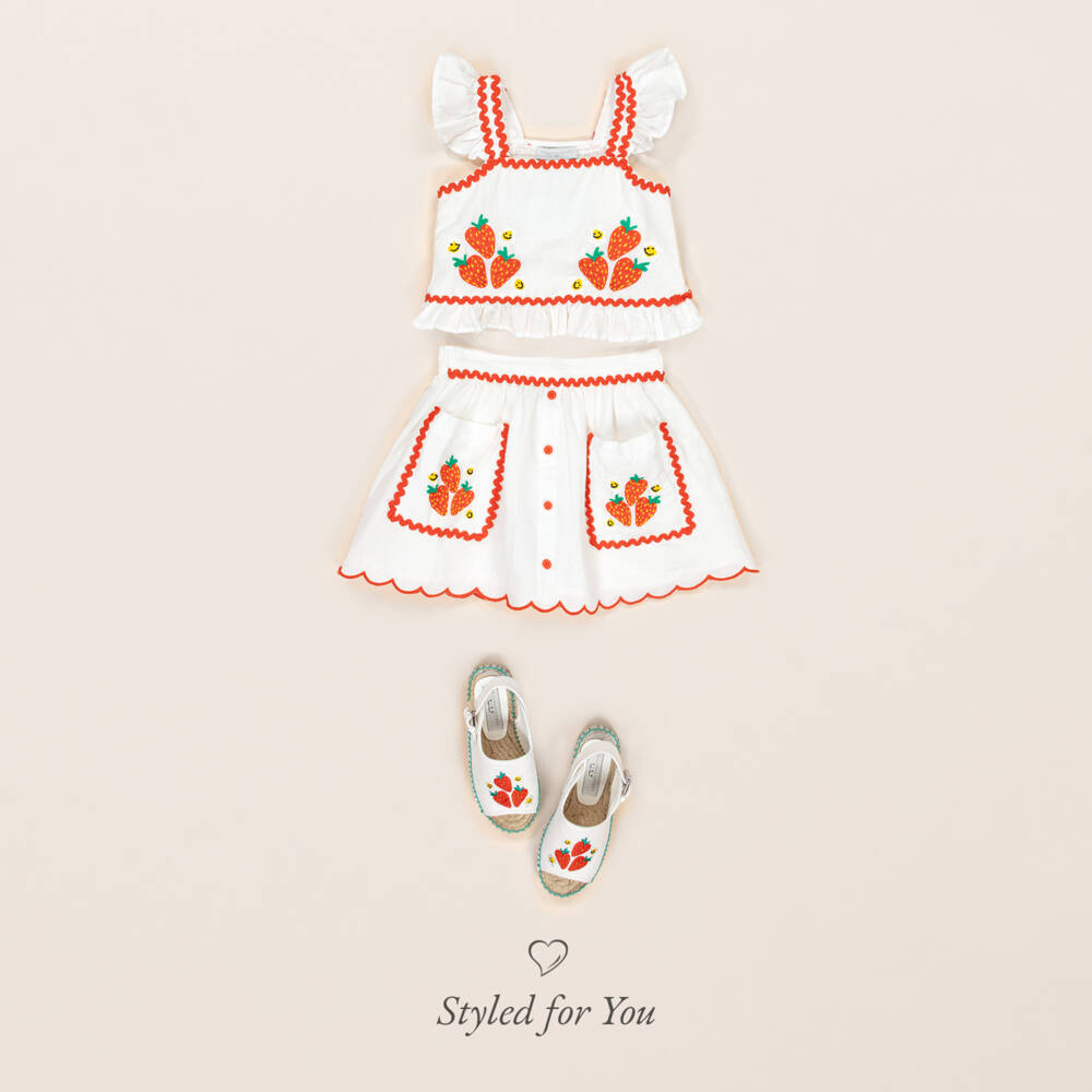 Stella McCartney Kids-Girls Ivory Embroidered Strawberries Top | Childrensalon