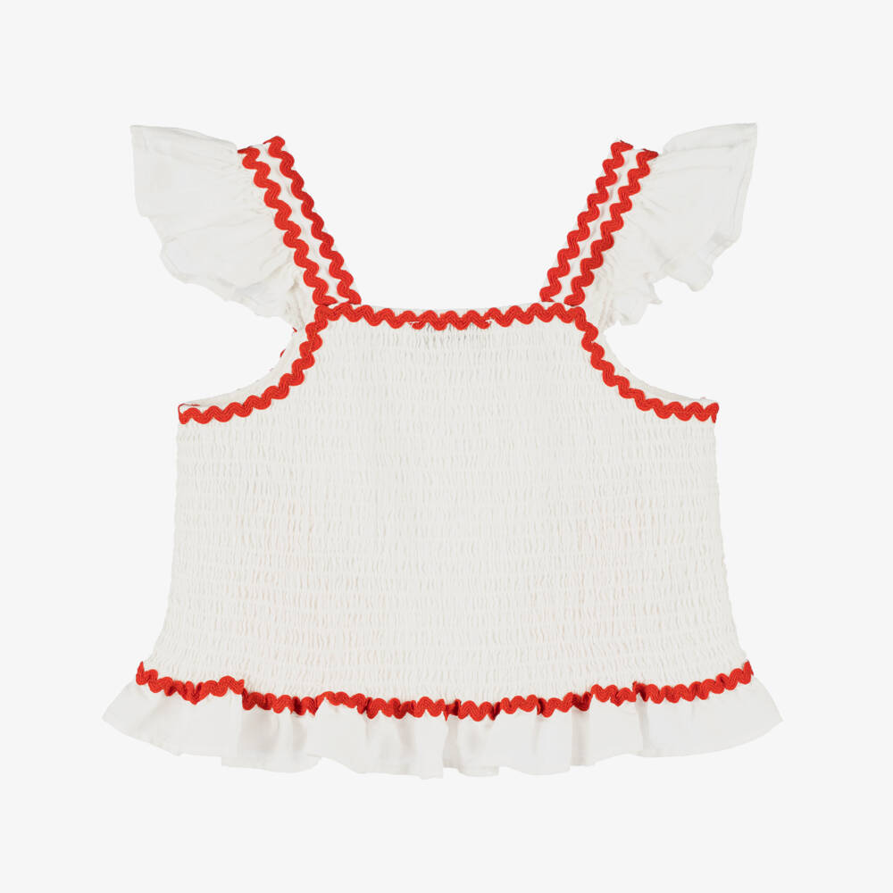 Stella McCartney Kids-Girls Ivory Embroidered Strawberries Top | Childrensalon