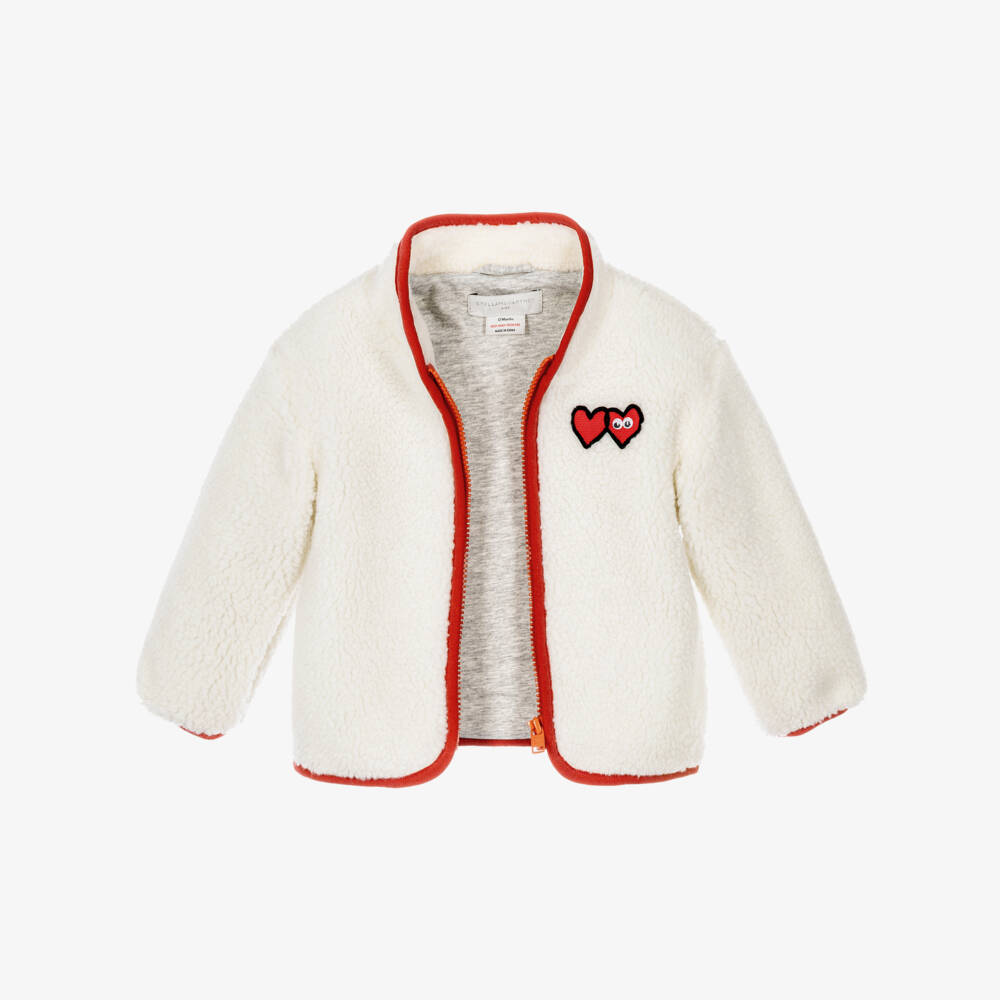 Stella McCartney Kids-Girls Ivory Fleece Jacket with Red Trim | Childrensalon
