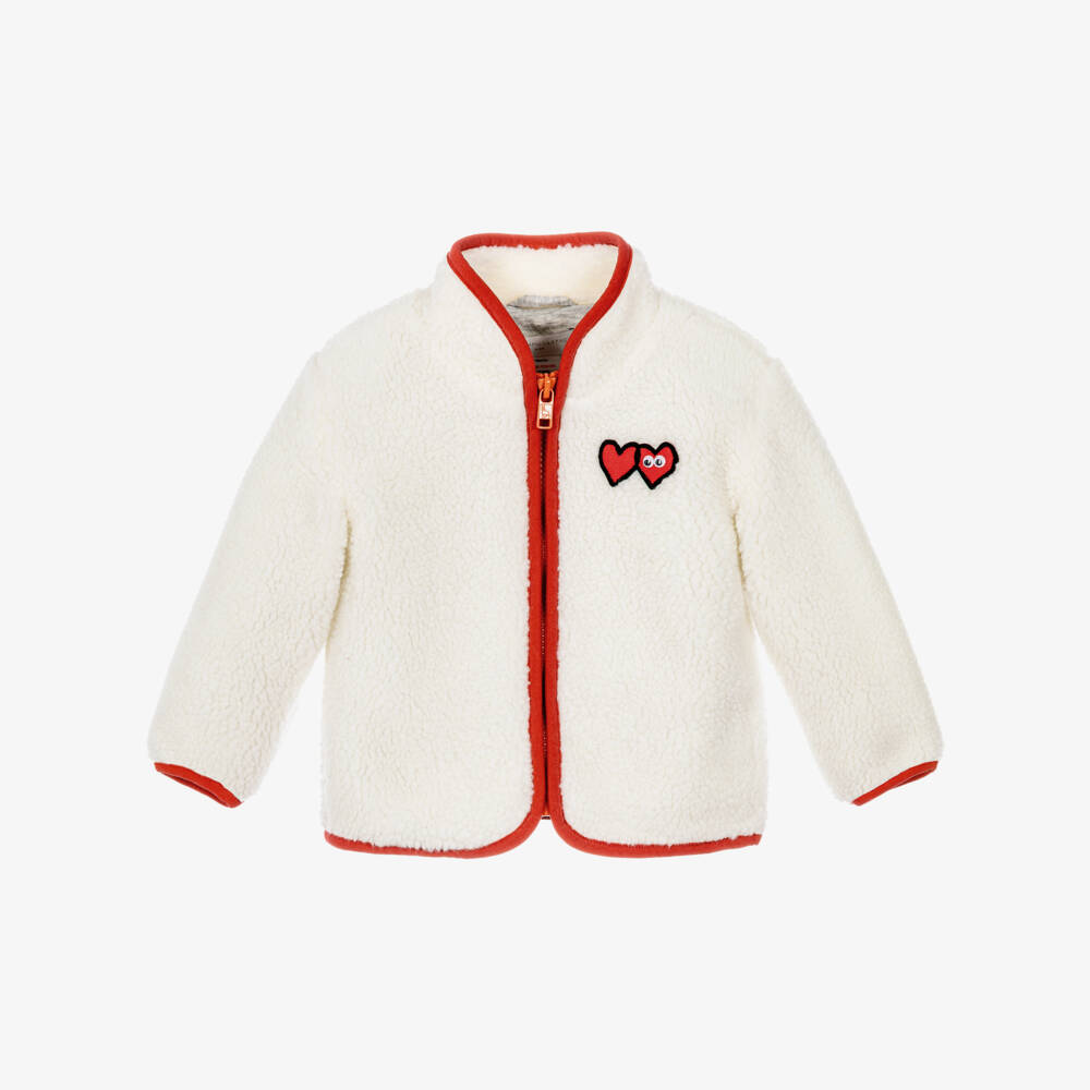 Stella McCartney Kids-Girls Ivory Fleece Jacket with Red Trim | Childrensalon