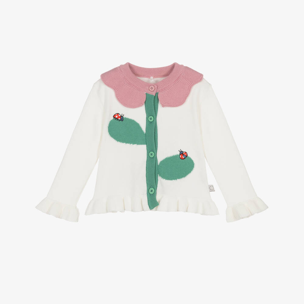 Stella McCartney Kids-Girls Ivory Flower Design Cotton Knit Cardigan | Childrensalon