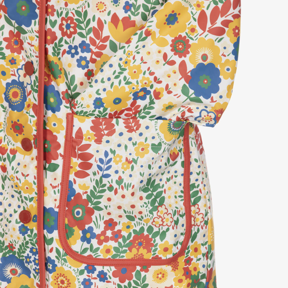 Stella McCartney Kids-Girls Ivory Raincoat with Multicolour Flower Print | Childrensalon