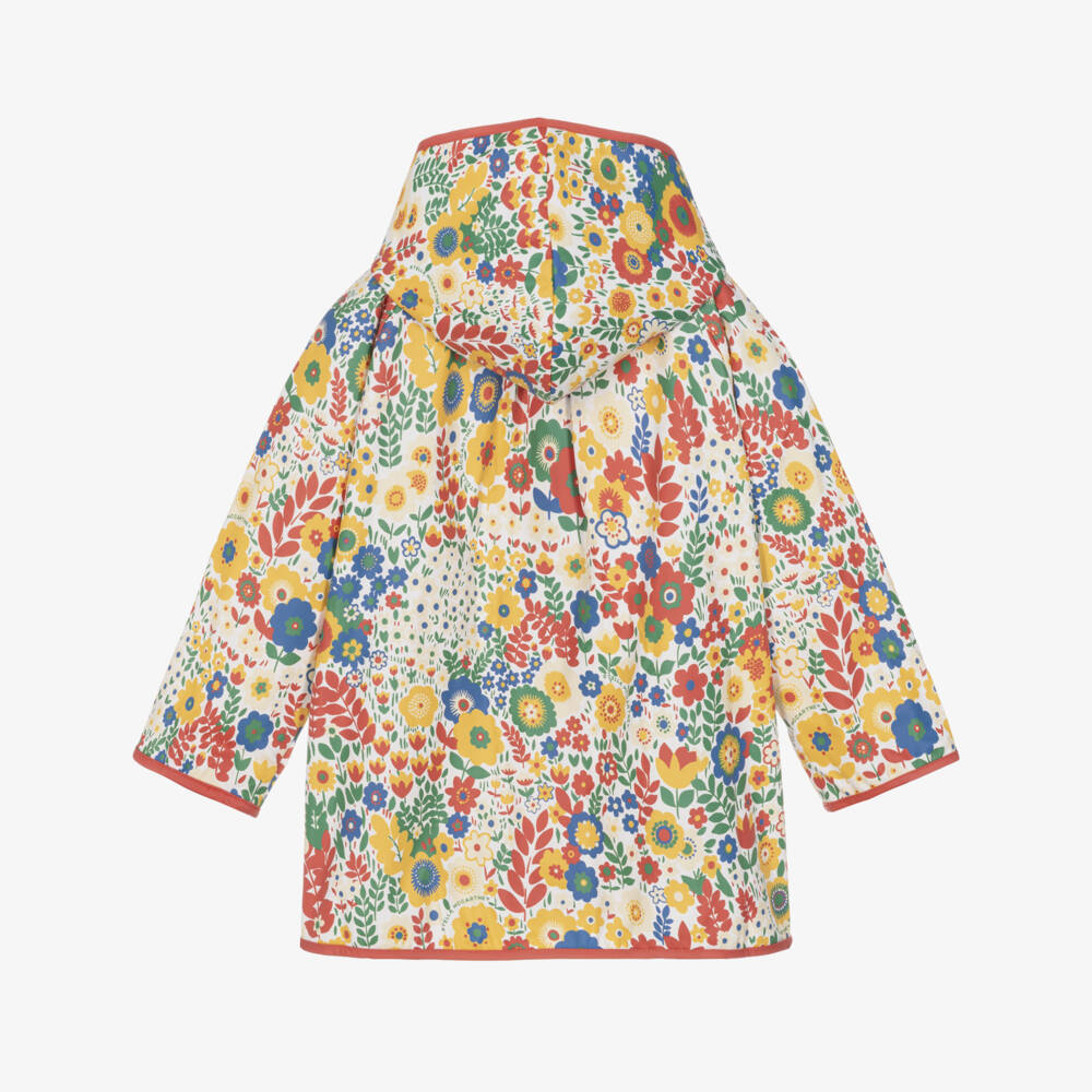 Stella McCartney Kids-Girls Ivory Raincoat with Multicolour Flower Print | Childrensalon