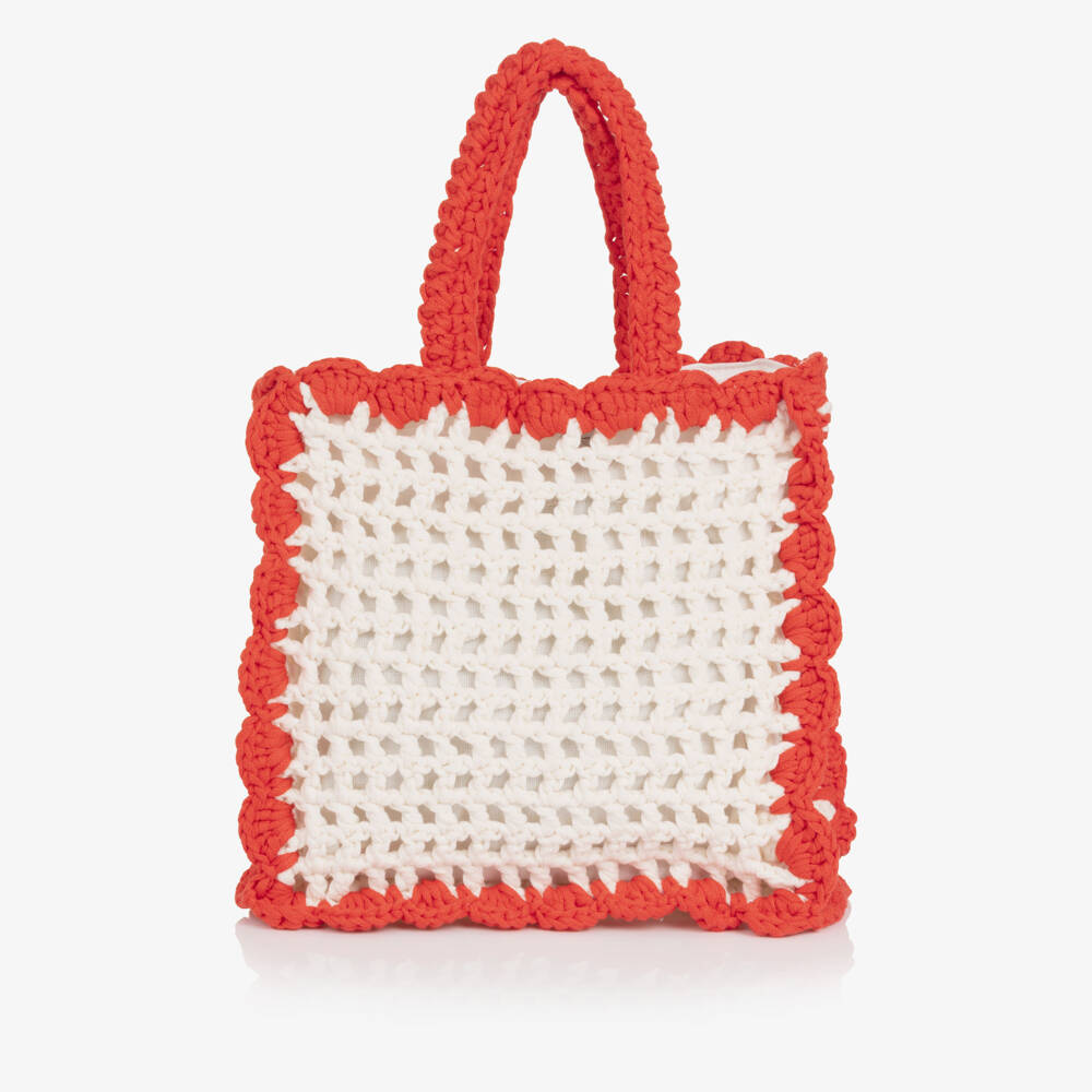 Stella McCartney Kids-Сумка кремово-красная с вязаными цветами для девочек (24см) | Childrensalon