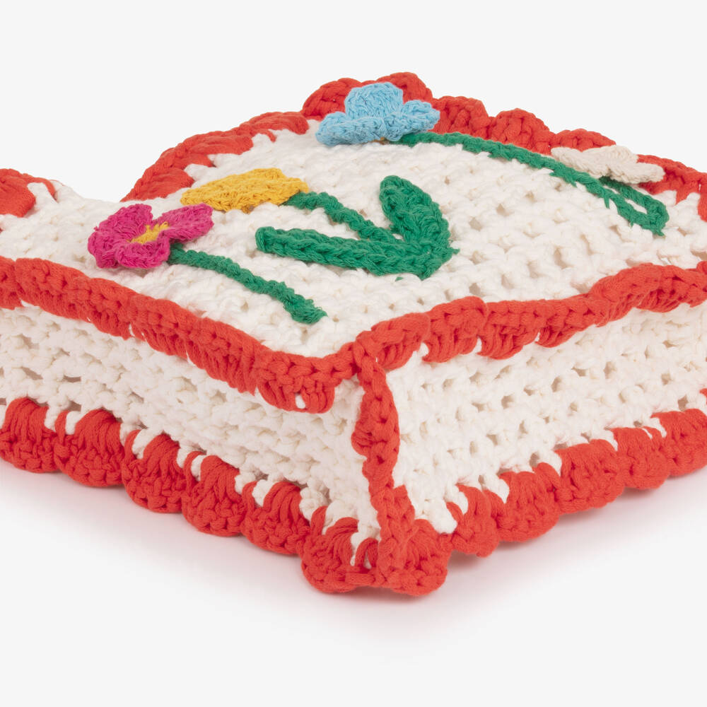 Stella McCartney Kids-Сумка кремово-красная с вязаными цветами для девочек (24см) | Childrensalon