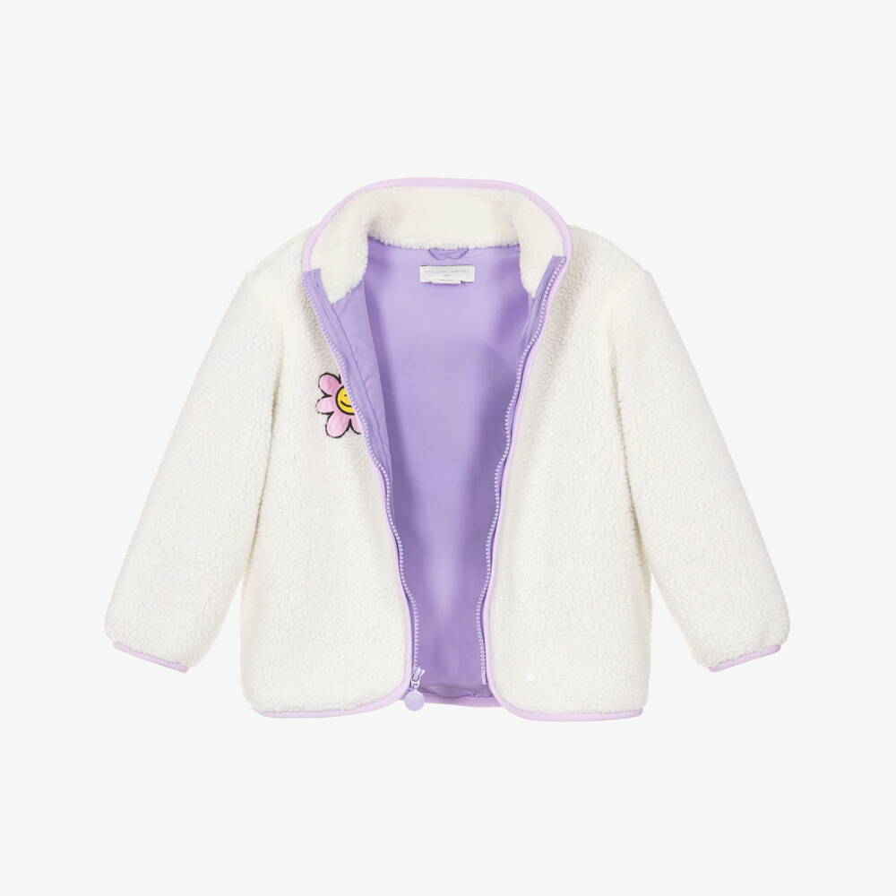 Stella McCartney Kids-Girls Ivory Sherpa Fleece Happy Earth Jacket | Childrensalon