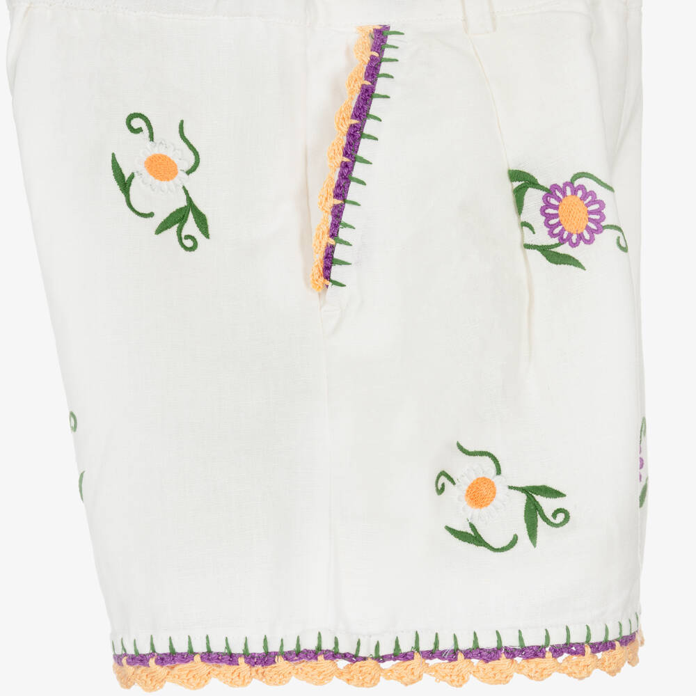 Stella McCartney Kids-Girls Ivory Shorts with Floral Embroidery & Crochet Trims | Childrensalon
