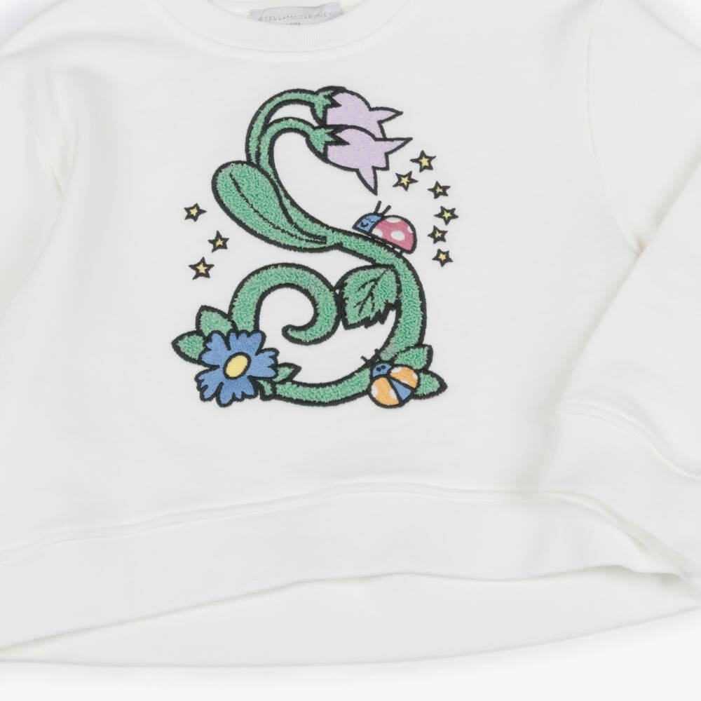 Stella McCartney Kids-Girls Ivory Stella Vine Logo Cotton Sweatshirt | Childrensalon