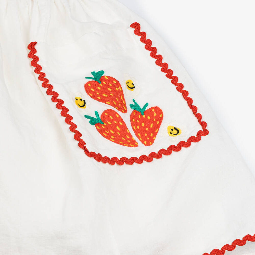 Stella McCartney Kids-Girls Ivory Strawberry Embroidered Dress | Childrensalon
