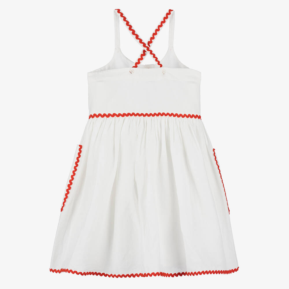 Stella McCartney Kids-Girls Ivory Strawberry Embroidered Dress | Childrensalon