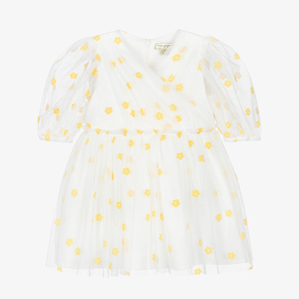 Stella McCartney Kids-Платье кремовое из тюля с жёлтыми цветами для девочек | Childrensalon