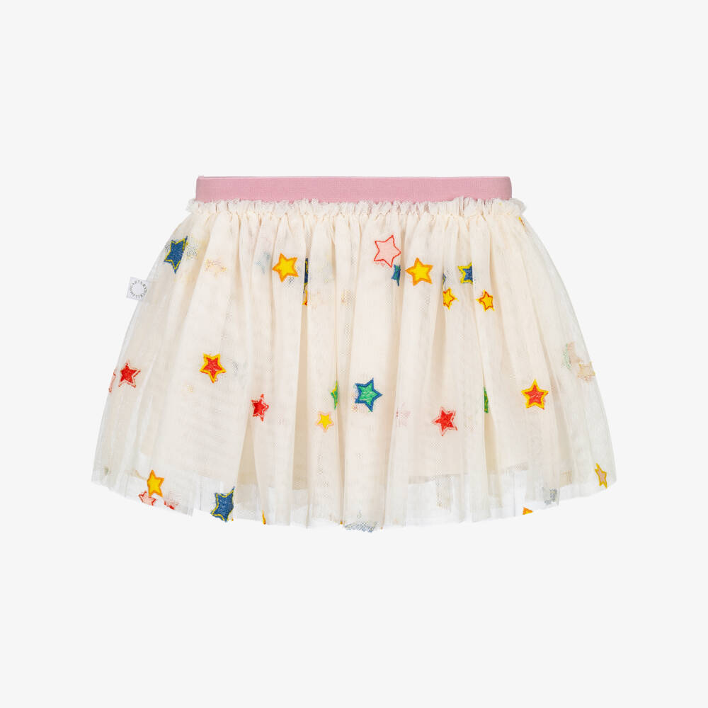 Stella McCartney Kids-Girls Ivory Tulle Skirt with Colourful Stars | Childrensalon