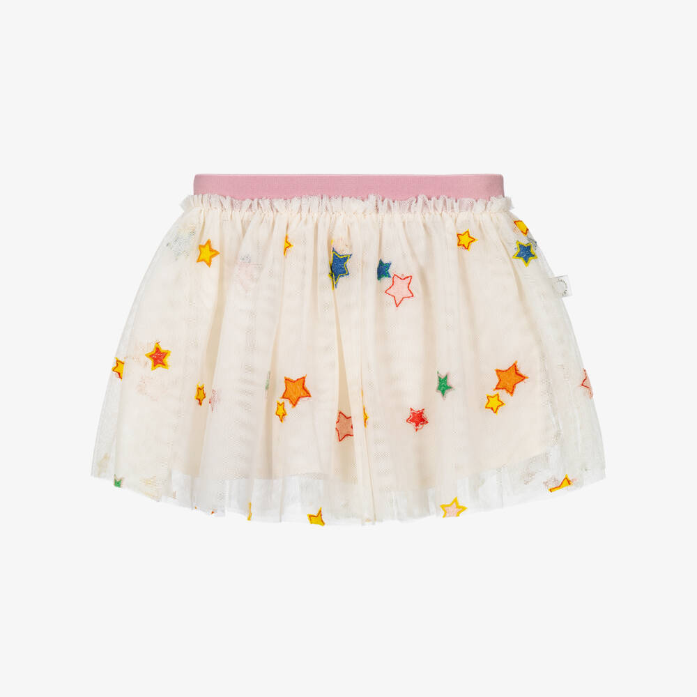 Stella McCartney Kids-Girls Ivory Tulle Skirt with Colourful Stars | Childrensalon