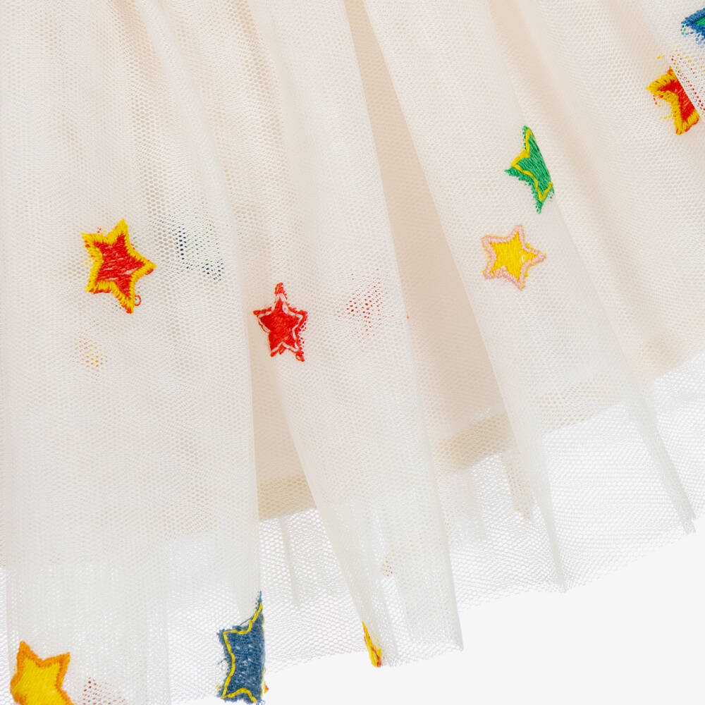 Stella McCartney Kids-Girls Ivory Tulle Skirt with Colourful Stars | Childrensalon