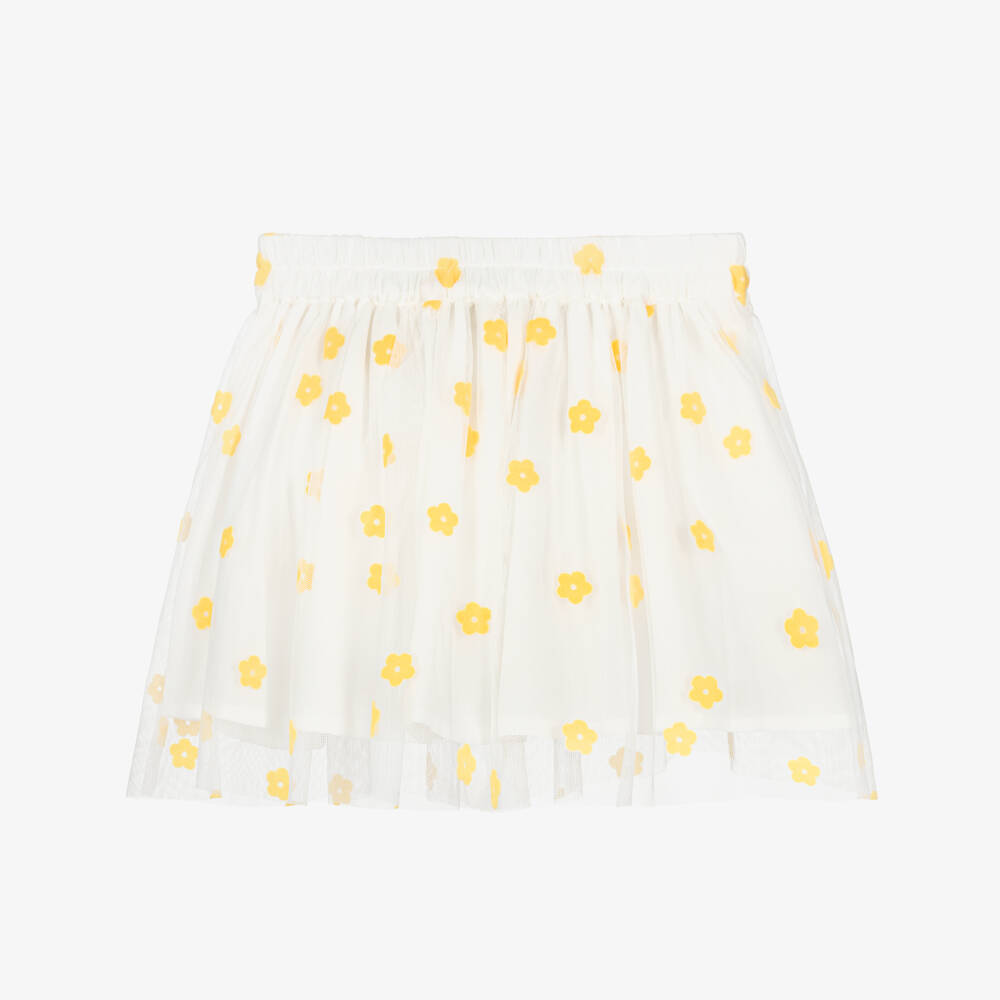 Stella McCartney Kids-Кремовая юбка из тюля с жёлтыми цветами для девочек | Childrensalon