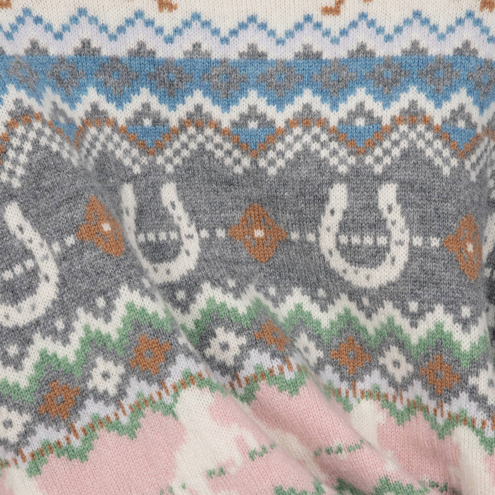 Stella McCartney Kids-Girls Ivory Wool Fair Isle Horse Sweater | Childrensalon