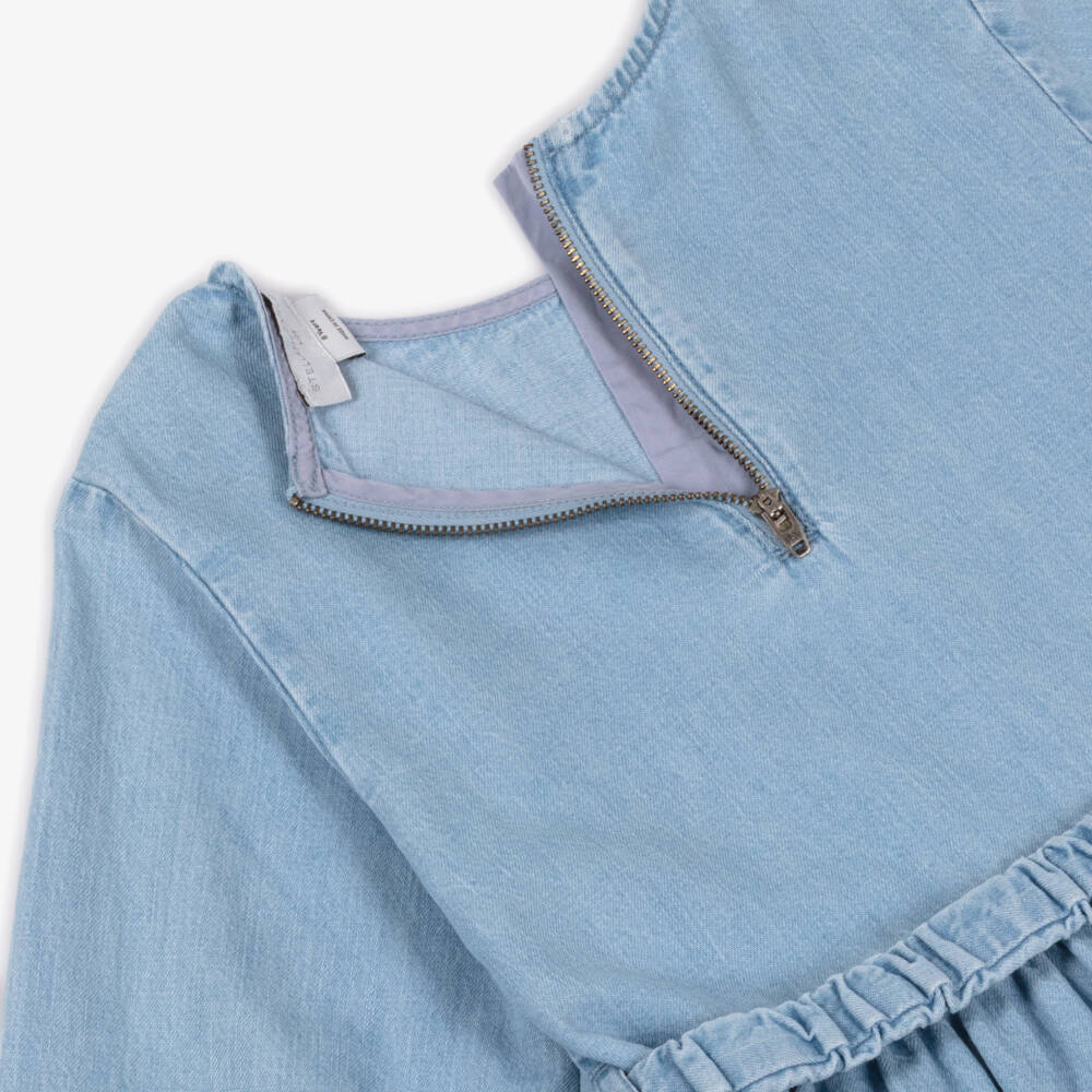 Stella McCartney Kids-Girls Light Blue Denim Dress with Happy Flowers | Childrensalon