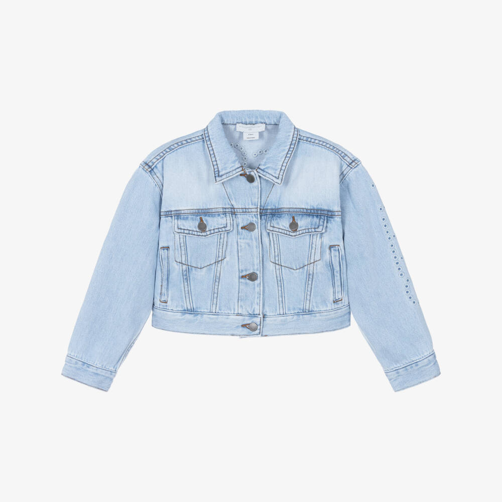 Stella McCartney Kids-Girls Light Blue Denim Jacket with Embroidered Logo | Childrensalon