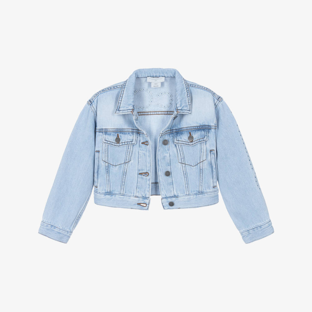 Stella McCartney Kids-Girls Light Blue Denim Jacket with Embroidered Logo | Childrensalon