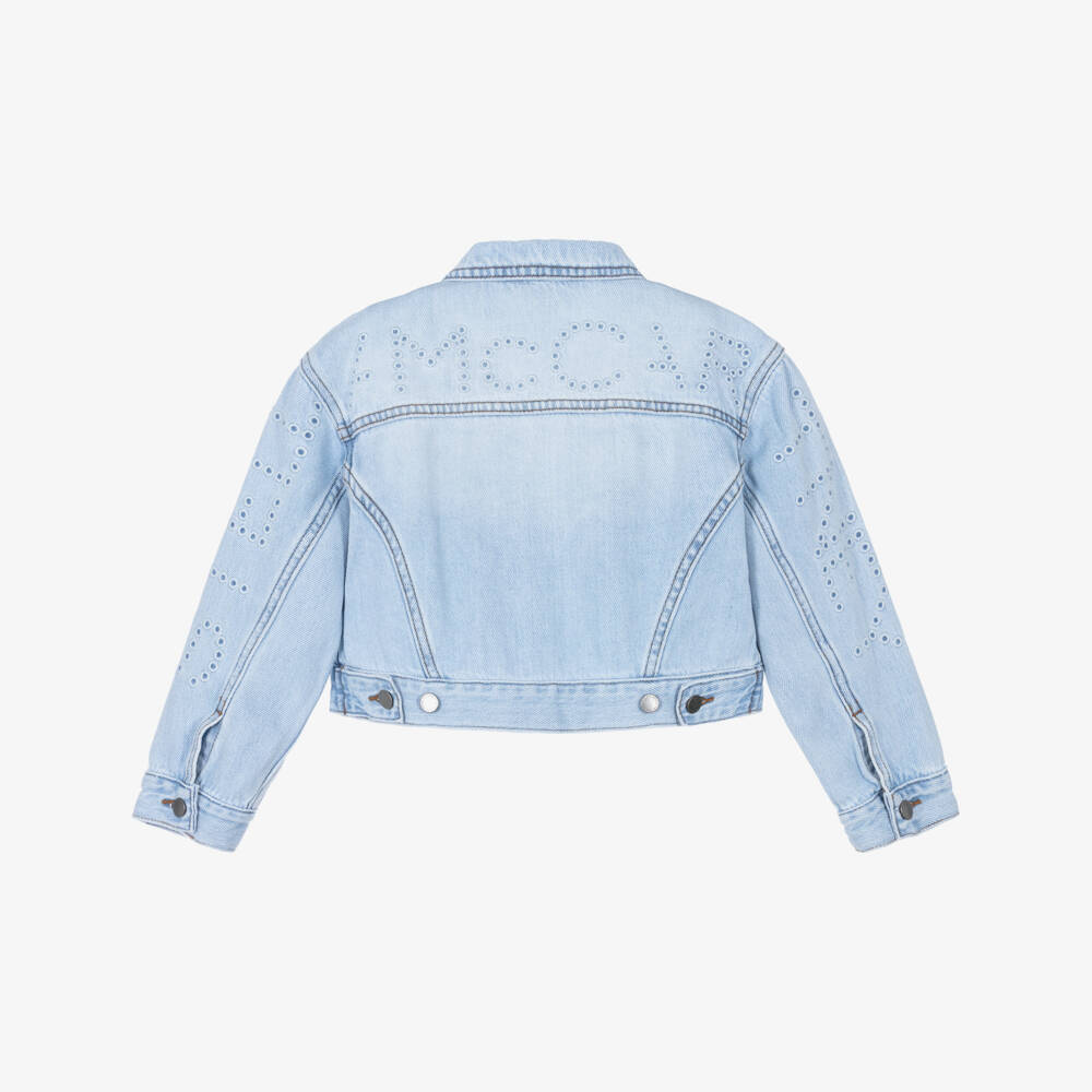 Stella McCartney Kids-Girls Light Blue Denim Jacket with Embroidered Logo | Childrensalon