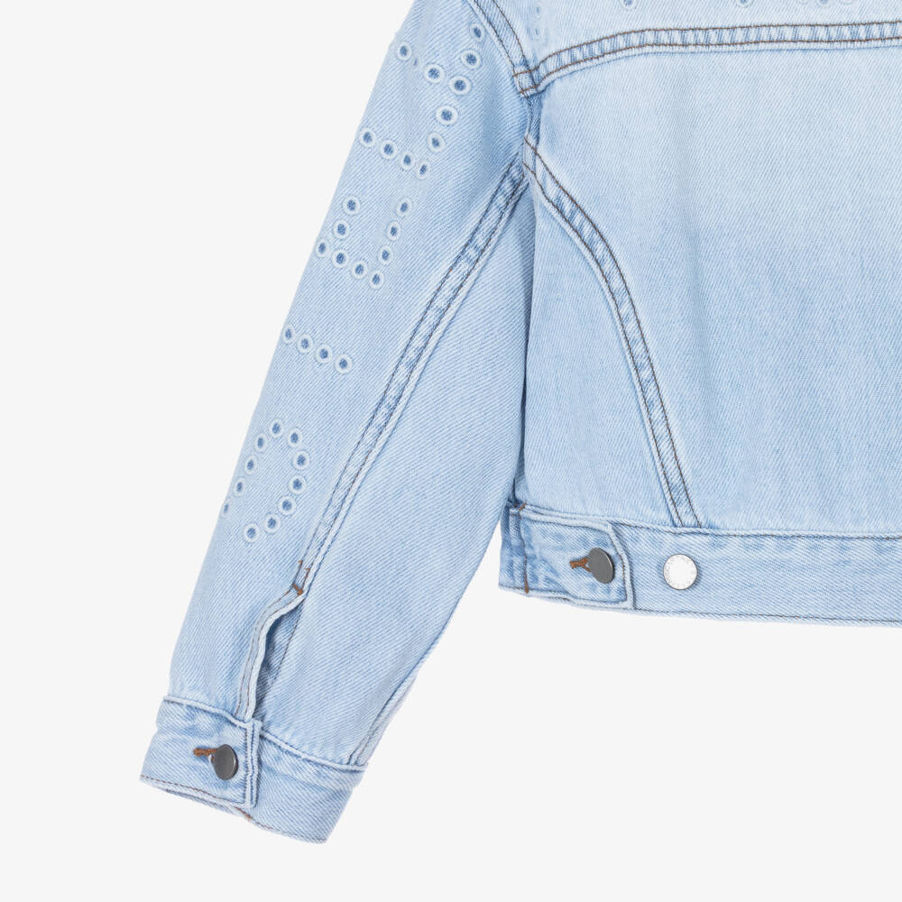 Stella McCartney Kids-Girls Light Blue Denim Jacket with Embroidered Logo | Childrensalon
