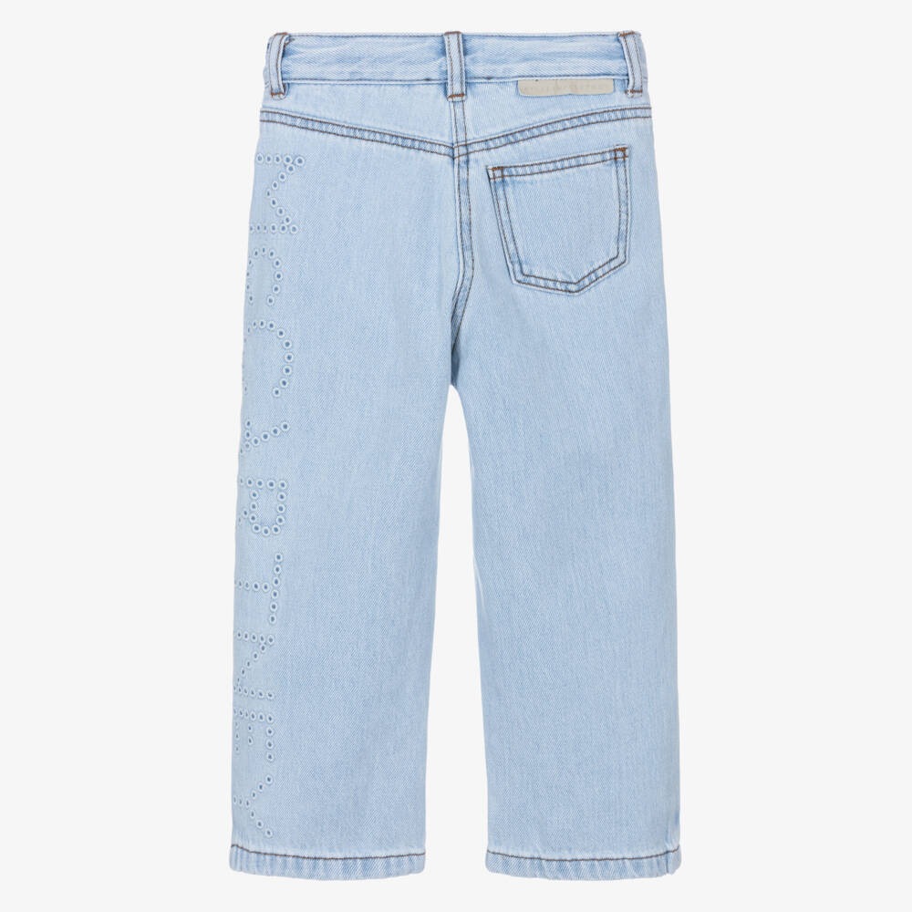 Stella McCartney Kids-Girls Light Blue Denim Jeans with Embroidered Logo | Childrensalon