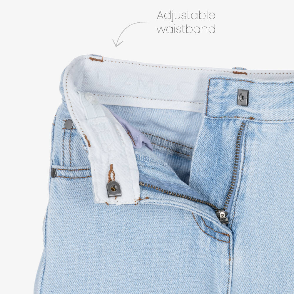 Stella McCartney Kids-Girls Light Blue Denim Jeans with Embroidered Logo | Childrensalon