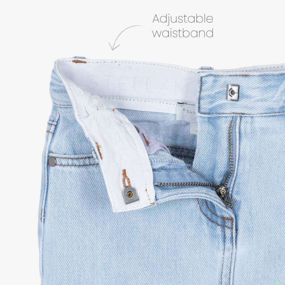 Stella McCartney Kids-Girls Light Blue Denim Skirt with Embroidered Logo | Childrensalon