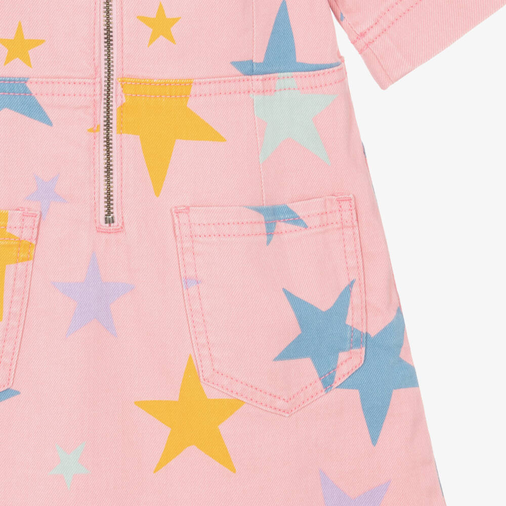 Stella McCartney Kids-Платье из денима розовое с принтом звёзд для девочек | Childrensalon