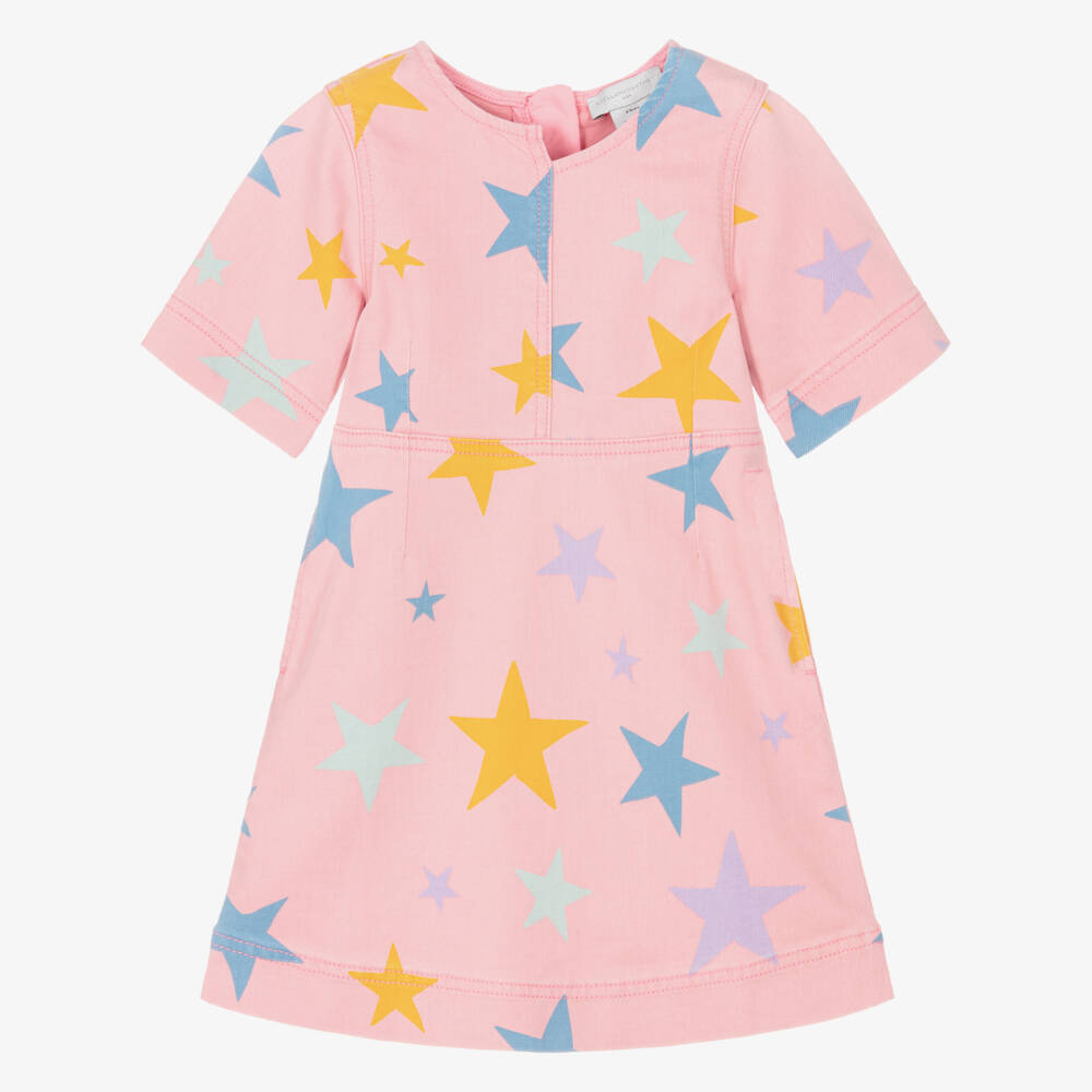 Stella McCartney Kids-Платье из денима розовое с принтом звёзд для девочек | Childrensalon