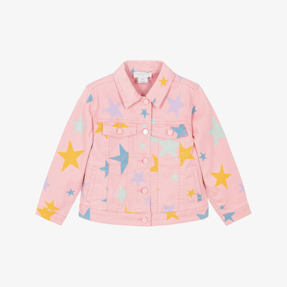 Stella McCartney Kids-Girls Light Pink Star Print Denim Jacket | Childrensalon