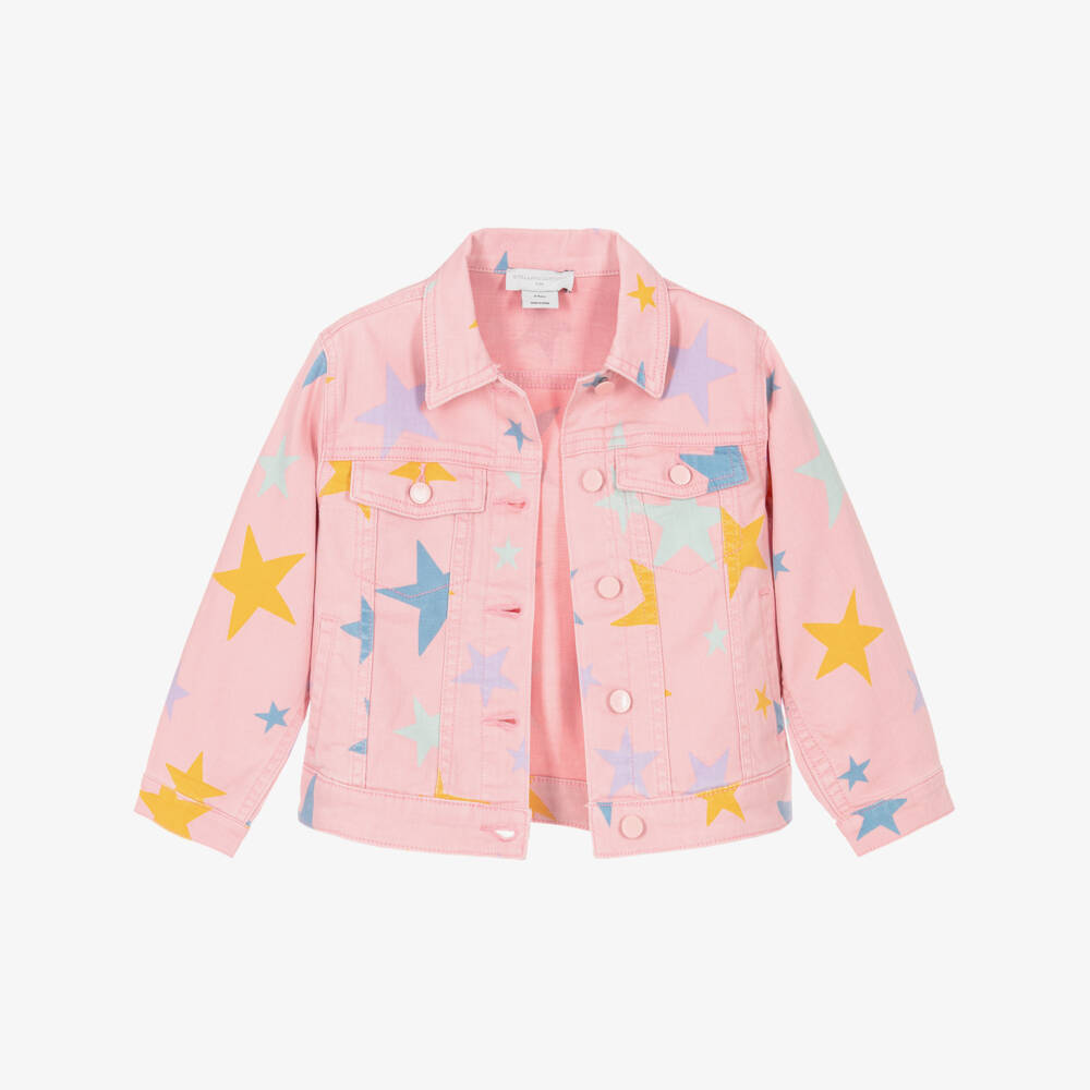 Stella McCartney Kids-Girls Light Pink Star Print Denim Jacket | Childrensalon
