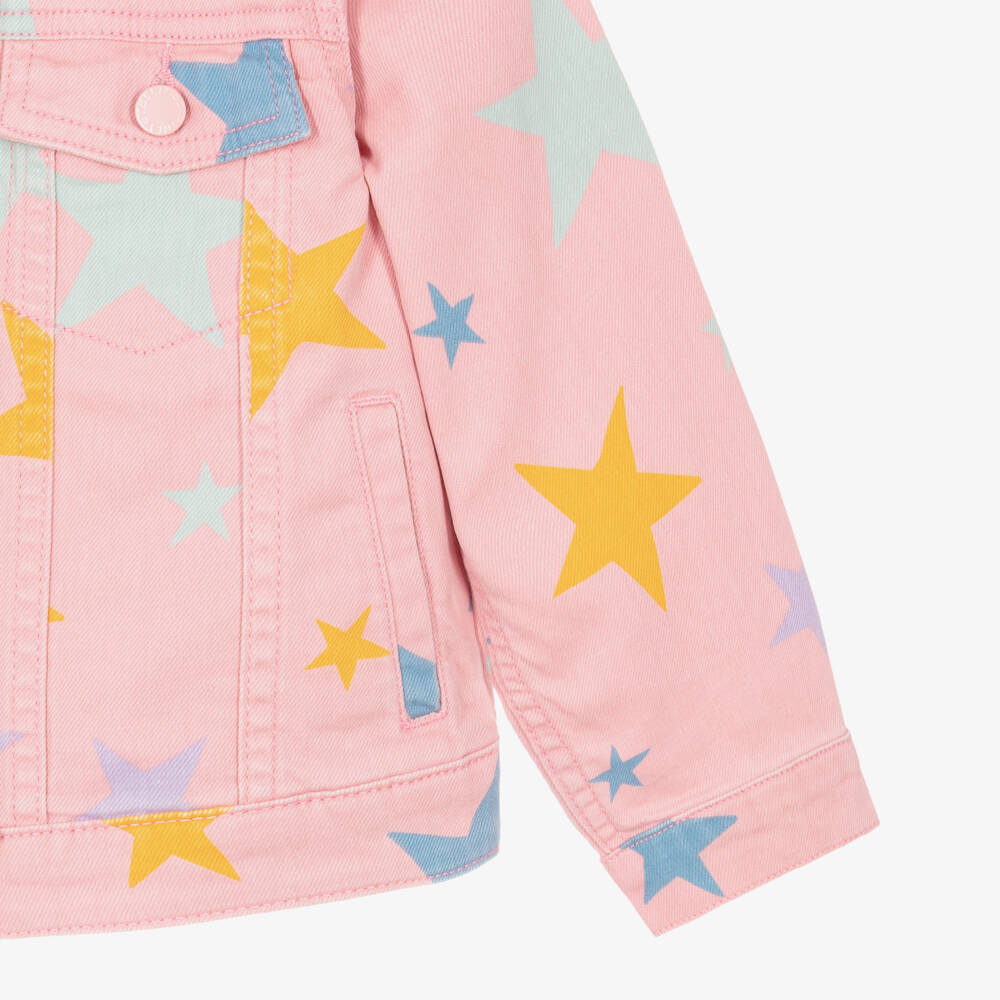 Stella McCartney Kids-Girls Light Pink Star Print Denim Jacket | Childrensalon