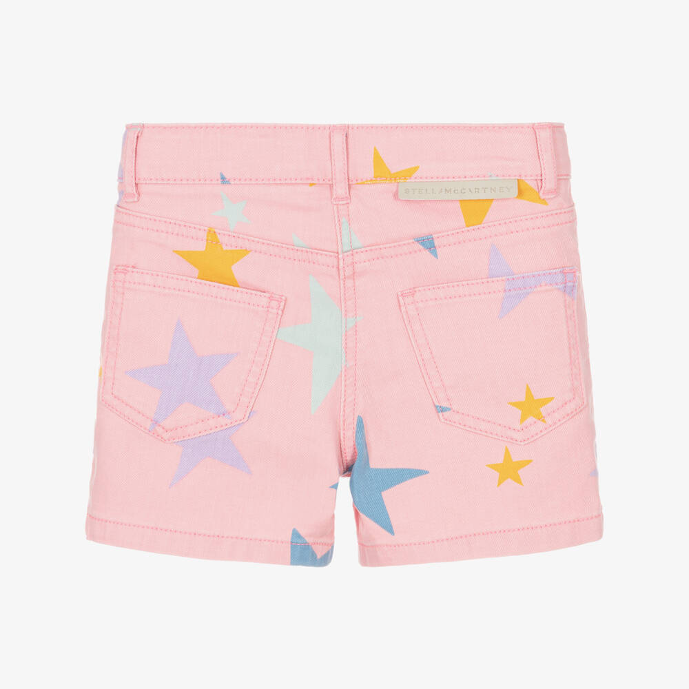 Stella McCartney Kids-Girls Light Pink Star Print Denim Shorts | Childrensalon