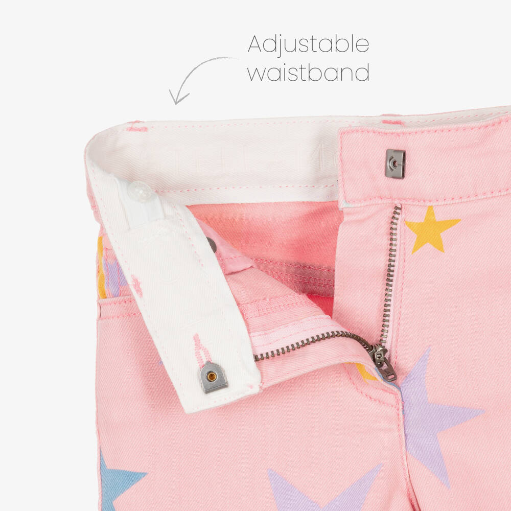 Stella McCartney Kids-Girls Light Pink Star Print Denim Shorts | Childrensalon